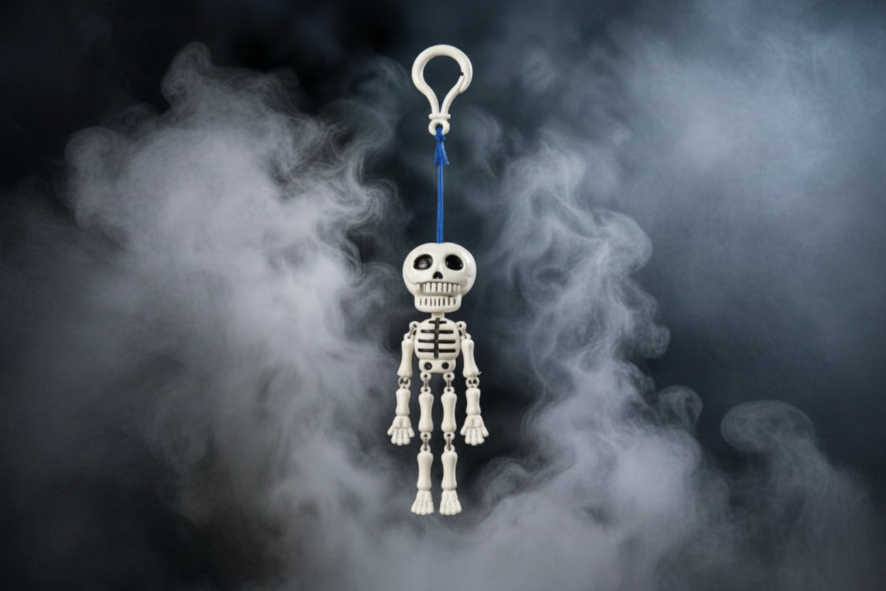 Funny Moving Mouth Skeleton Keychain | Pull String Talking Skull Doll Key Ring, Hanging Car Rear View Mirror Charm