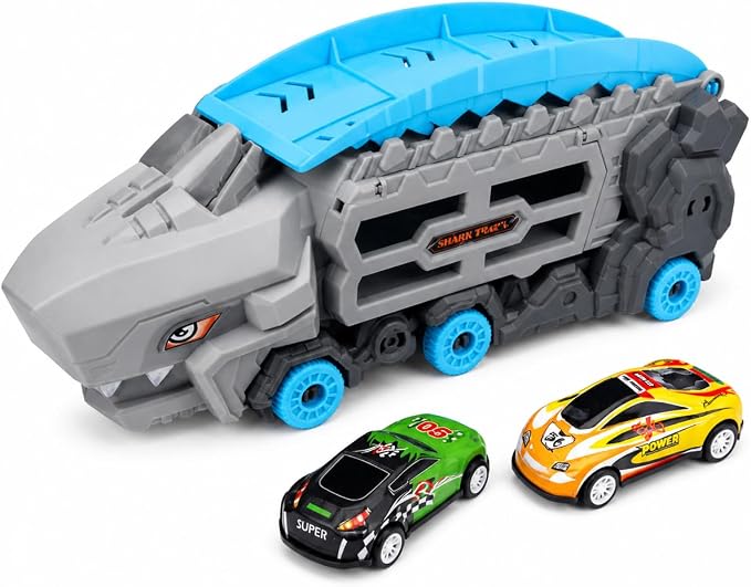 Shark Catapult Car Launcher Toy for Boys and Girls Children's Gift 3 Years Old with Track and 2 Metal Cars