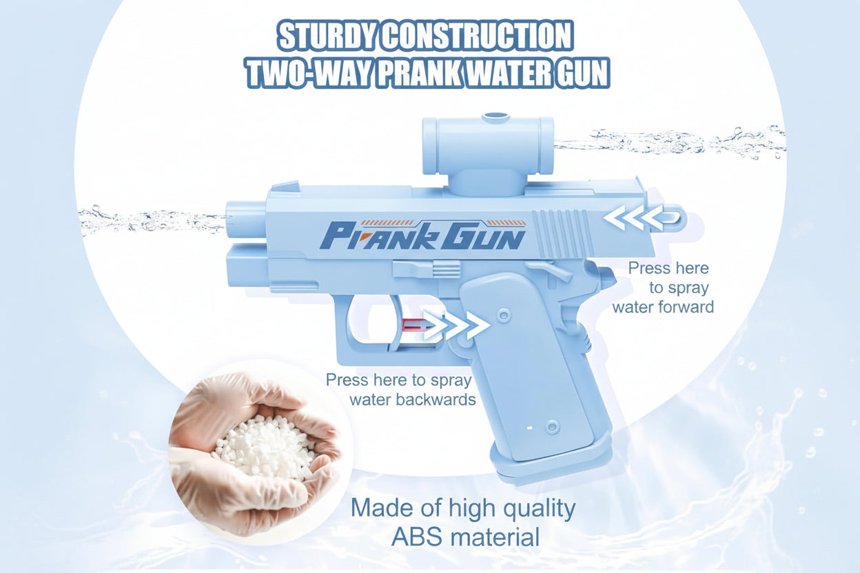 Prank Reverse Water Gun Two Way Front and Rear, Double Spray Squirt Gun Toy for Kids and Adults Ideal for Summer, Pool, Beach