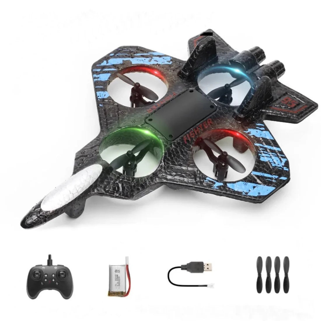 RC Airplane/Jet with Lights 2.4 GHZ | Beginner Remote-Control Jet Plane for Kids & Adults | One-Key Takeoff, Rechargeable Battery, Stunt Mode, Indoor/Outdoor Toy