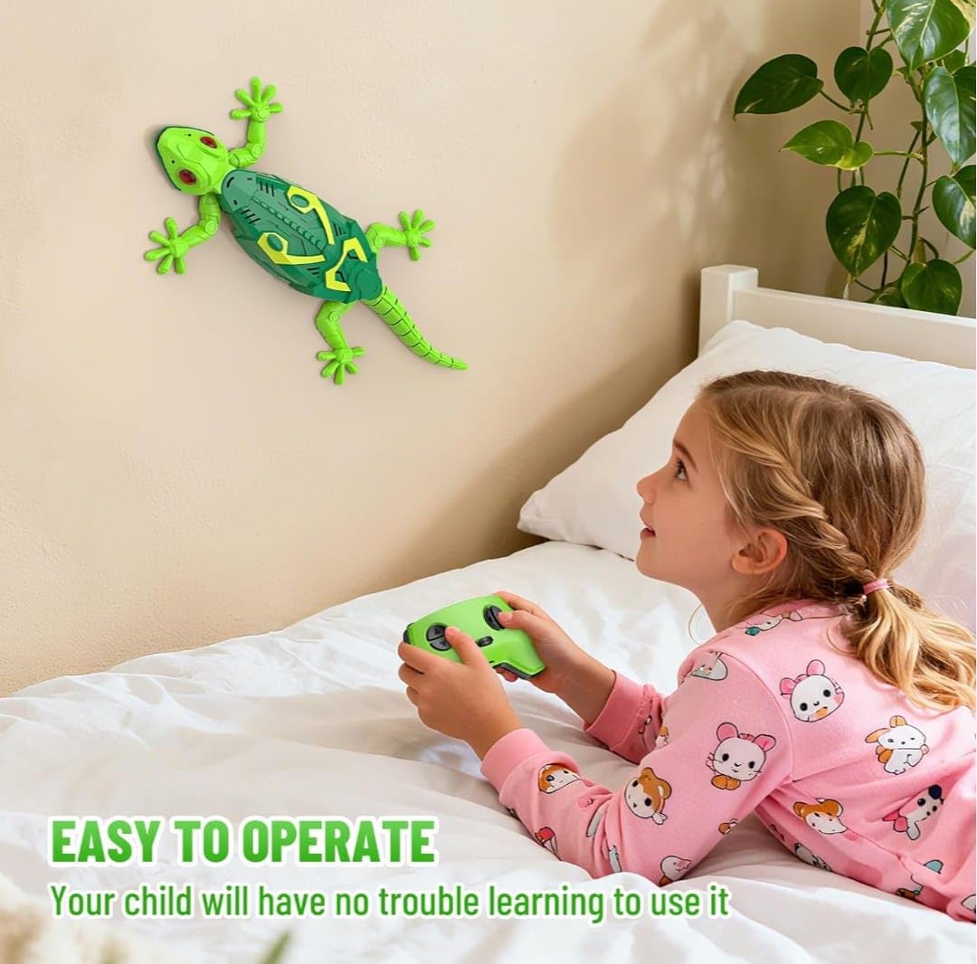 RC Gecko Crawling Lizard along Walls and Ceilings with Luminous LED Eyes, Remote Control, Realistic Movements 4+ years