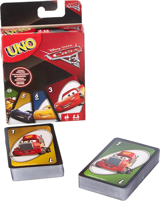 UNO Disney Cars Classic Card Family Fun for Kids, Teens & Adults Pack of 3