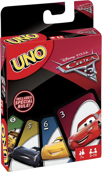 UNO Disney Cars Classic Card Family Fun for Kids, Teens & Adults Pack of 3