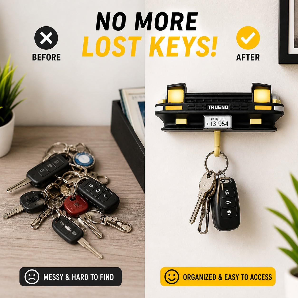 Retro Car Key Holder Wall Mount with LED Lights | Key Hanger for Wall Home Entrance | Car Lover Gift