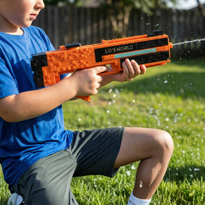 Minecraft Automatic Water Gun Absorption , 25–30 Ft Long Range Shooting, Big Size Mine Water Blaster with Bottle Expansion Summer Outdoor Toy for Kids & Adults