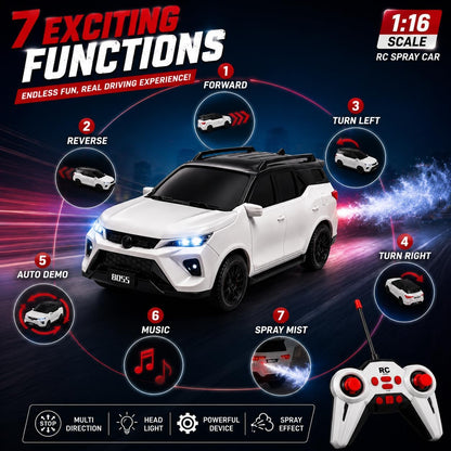 SUV RC VIP Legender with Smoke 1:18 Scale, Rechargeable Remote Control Car with LED Lights Music, USB Charging, 2.4GHz Controller, Toy Car for Kids