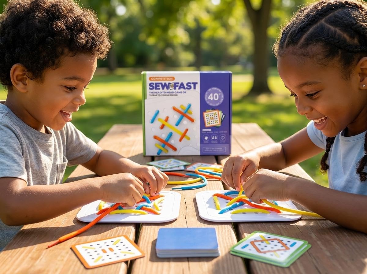 Sew Speed Threading Board Game Thread Matching Puzzle Game with Cards and Lacing Boards Skill Based Educational Board Game