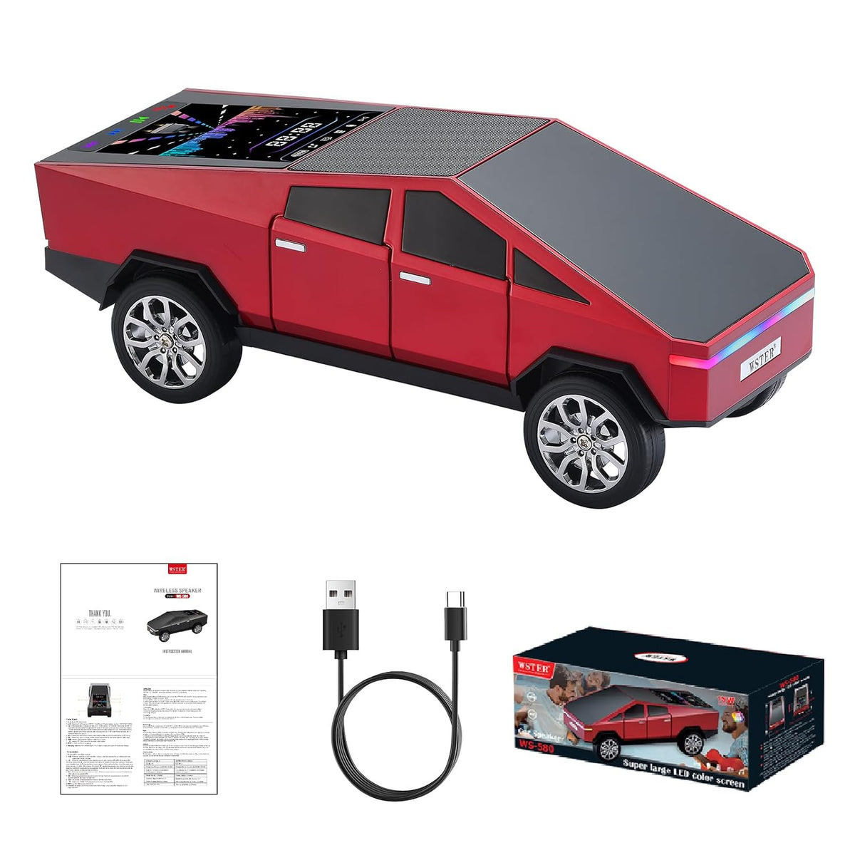 WSTER WS-580L Cyberpunk Truck Wireless Bluetooth Speaker 15 Watts| FM Radio, USB, TF Card, LED Lights