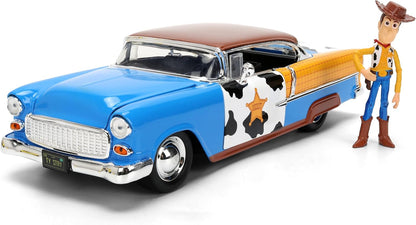 Toy Story Woody 1955 Chevrolet Bel Air Die-Cast Car with Figure 1:24 Scale – Hollywood Rides Collectible Toys