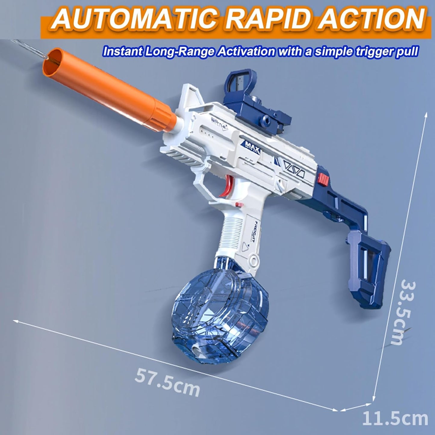 Uzi Electric Automatic Powerful Water Gun with 30-35Ft Range - 500CC+60CC Large Capacity Rechargeable | High Pressure Mechanism for Kids Holi Party and Outdoor Water Fun (Random Colour)