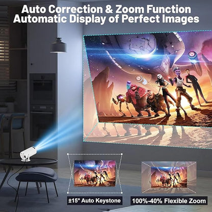 Portable Mini Projector, 4K 1080P Full HD Projector, Support Video Projector, WiFi 5G BT 5.0, Cinema Projector 180° Can Be Rotated, Android 11, Compatible with TV Stick/Windows/iOS/Android for Kids and Adults.