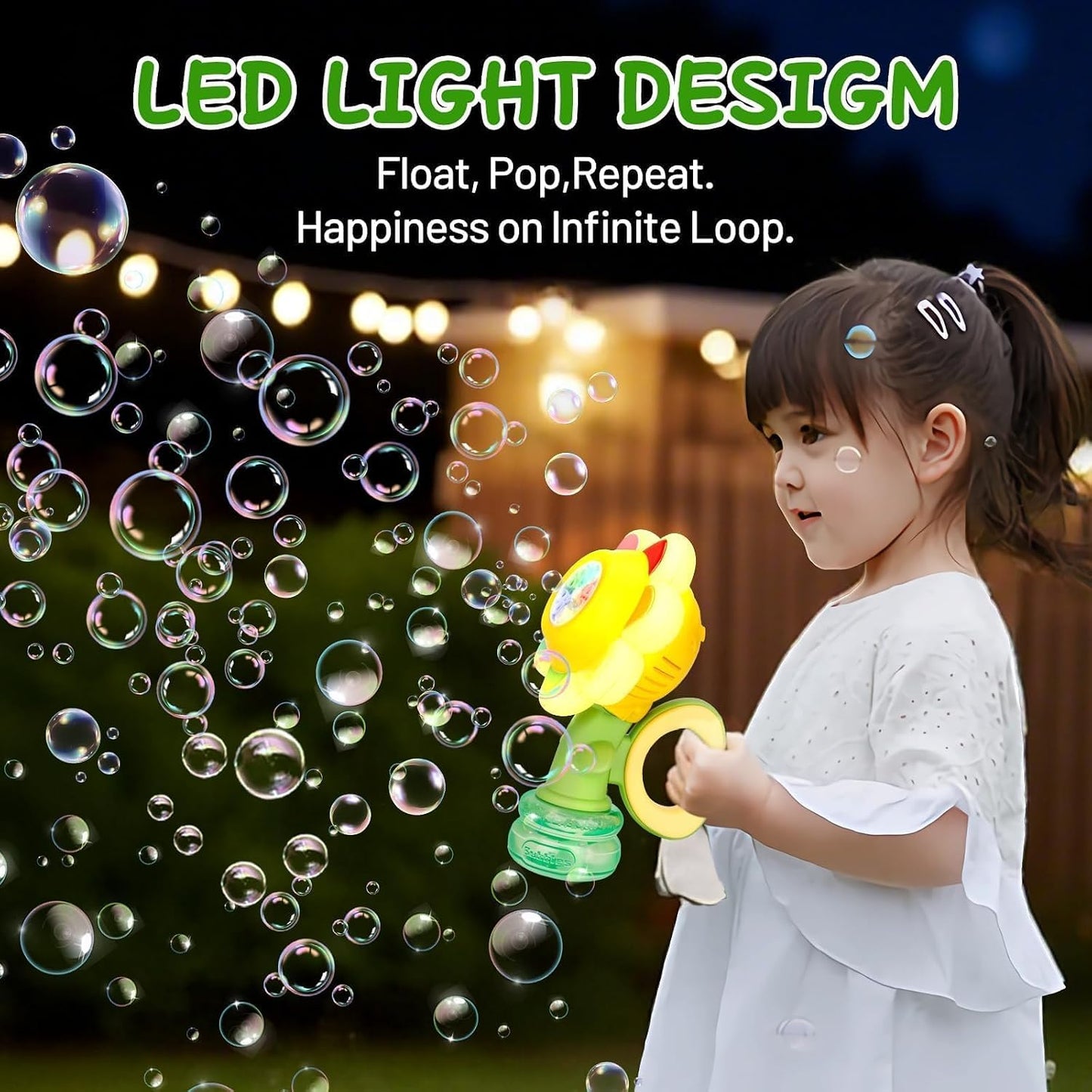 Sunflower Dancing Bubble Machine | Rechargeable Electric Bubble Maker with LED Lights | Bubble Gun Toy for Boys & Girls