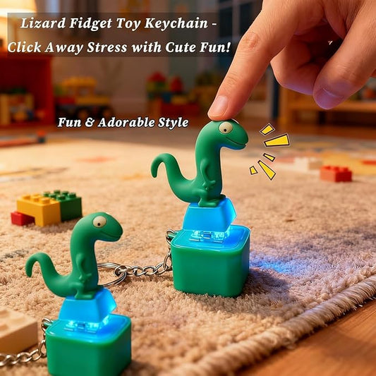 Lizard Button Sound Keychain, Lizard Keychain Sound Button, Fun Rechargeable Animal Keychains Stress Reliever with Colorful Lights, Fun & Portable Anxiety Relief