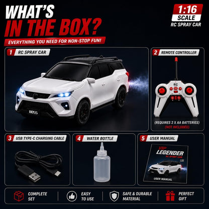 SUV RC VIP Legender with Smoke 1:18 Scale, Rechargeable Remote Control Car with LED Lights Music, USB Charging, 2.4GHz Controller, Toy Car for Kids