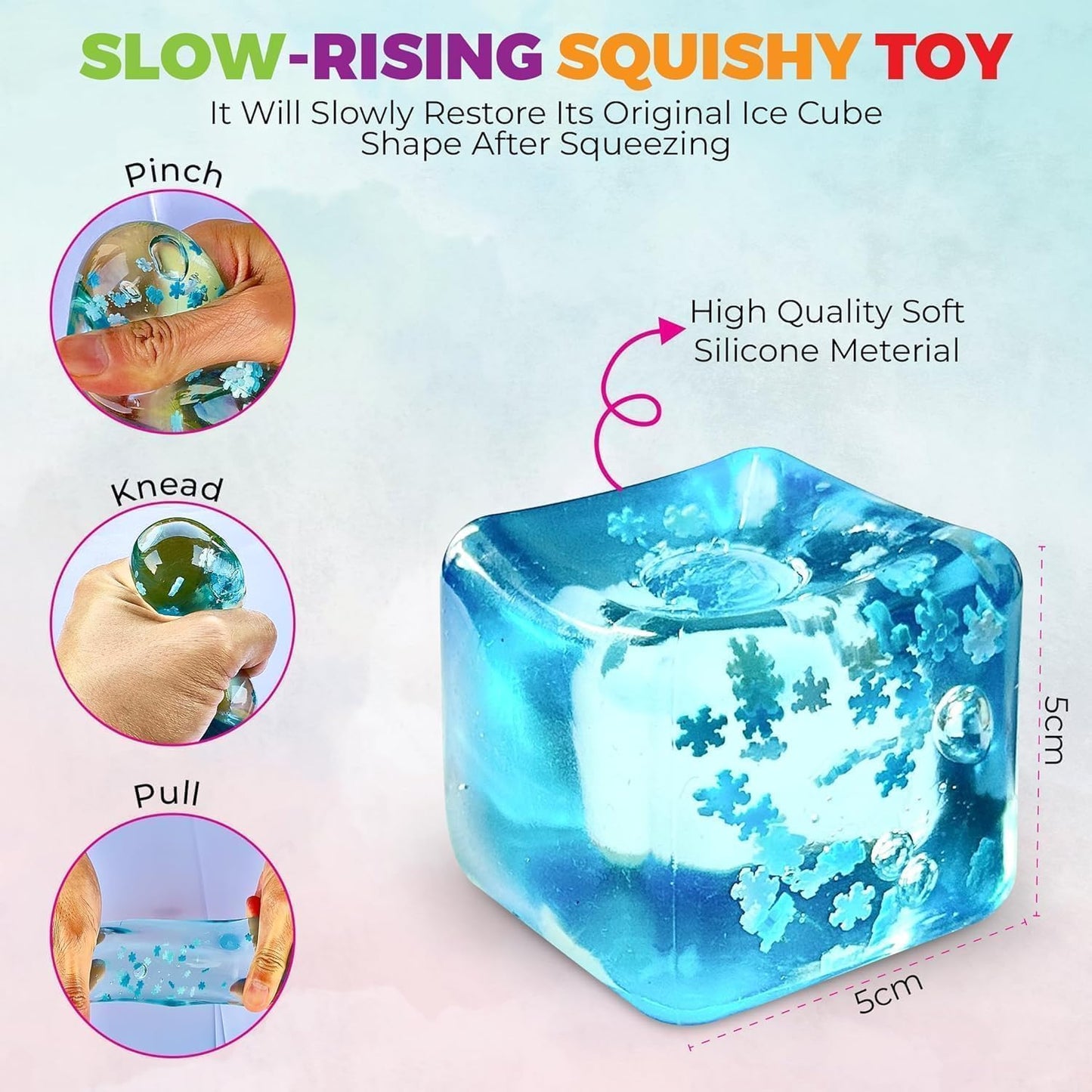 Snow Ice Cube Squishy Stress Ball | Slow Rising Fidget Toy for Kids & Adults
