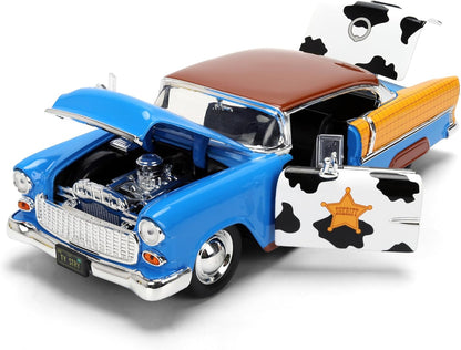 Toy Story Woody 1955 Chevrolet Bel Air Die-Cast Car with Figure 1:24 Scale – Hollywood Rides Collectible Toys
