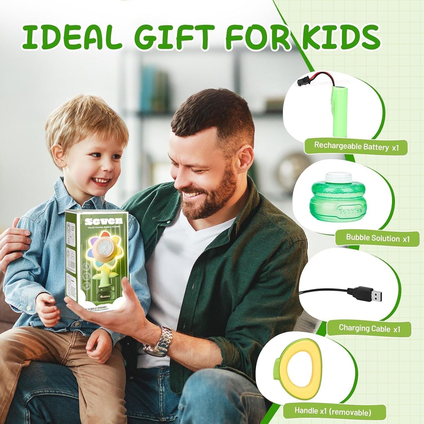 Sunflower Dancing Bubble Machine | Rechargeable Electric Bubble Maker with LED Lights | Bubble Gun Toy for Boys & Girls