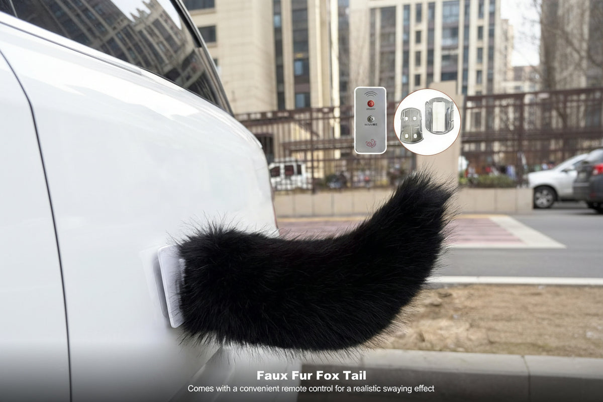 Funny Electric Furry Kitty Moving Tail Rechargeable With Remote Control Cute Funny Auto Decor Accessory