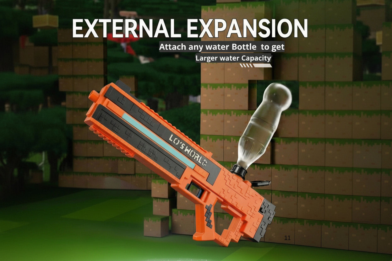 Minecraft Automatic Water Gun Absorption , 25–30 Ft Long Range Shooting, Big Size Mine Water Blaster with Bottle Expansion Summer Outdoor Toy for Kids & Adults
