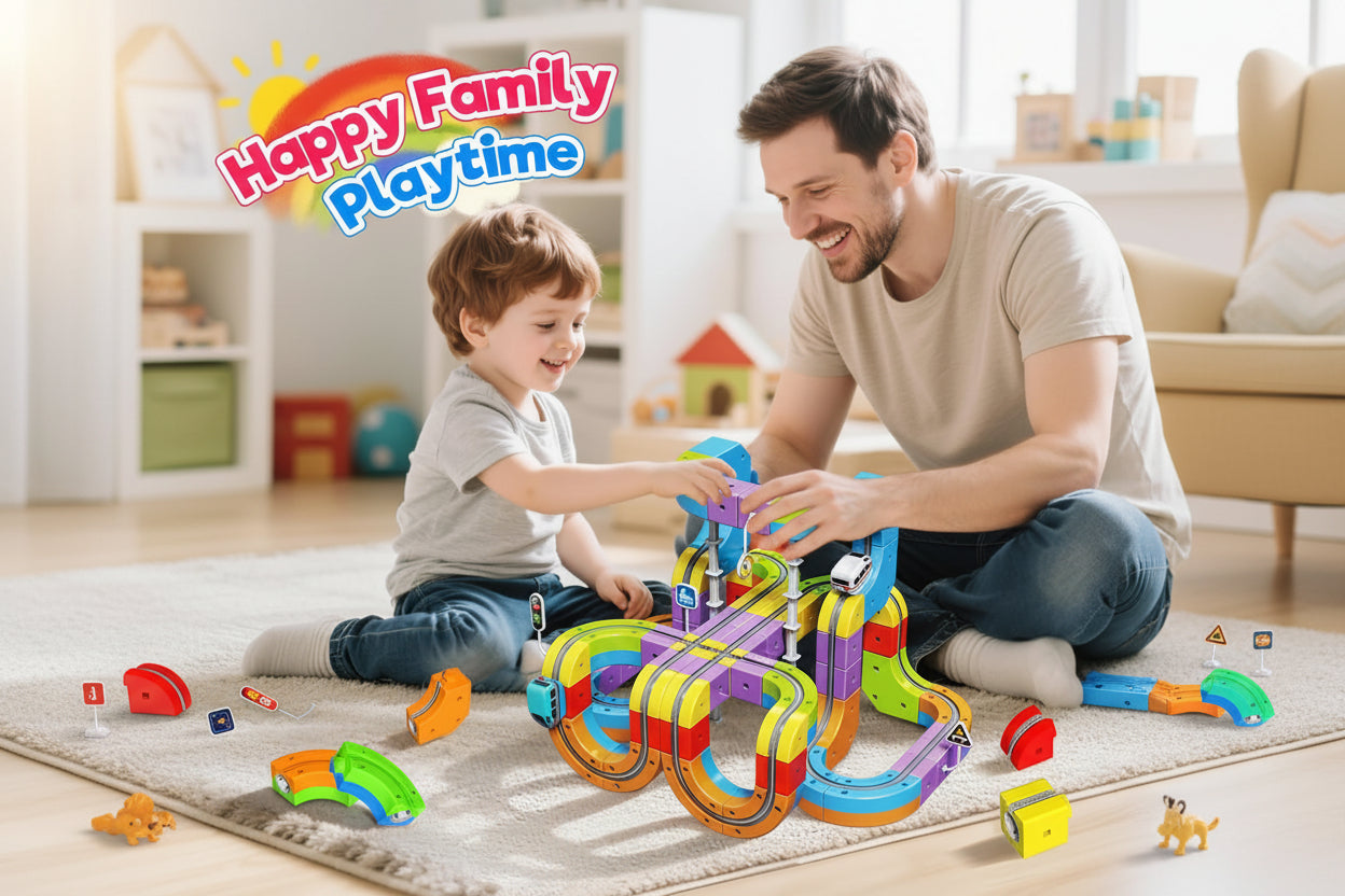 Magical Anti Gravity Racing Train Track Set 51 Pcs with Motorized Train & Flexible 3D Tracks | STEM Learning Toy for Kids 3+