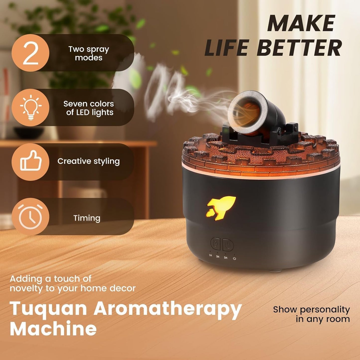 Cannon Blast Ring Humidifier Aromatherapy Diffuser with 7 Colors LED Light and Timer