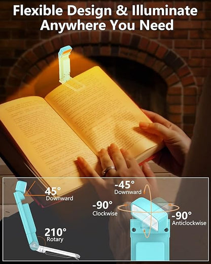 USB Rechargeable Book Light for Reading in Bed at Night, Portable Clip-On Led Reading Light, 3 Amber Colors & 5 Brightness Dimmable, Lightweight & Long Lasting 80 Hours Battery Life