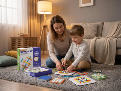 Sew Speed Threading Board Game Thread Matching Puzzle Game with Cards and Lacing Boards Skill Based Educational Board Game