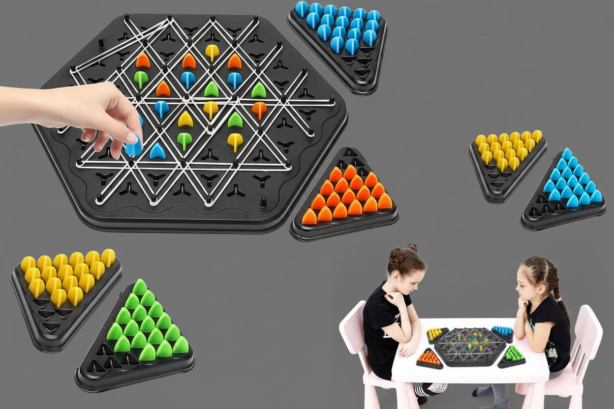 Chain Triangle Chess Game Triggle Rubber Band Game for Kids & Adults, Fun Family Board Game, Brain Teaser Puzzle, Interactive Chess Set for 2-4 Players
