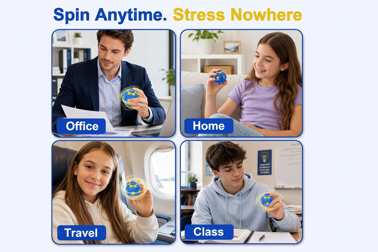 Press to Spin Fidget Ball, 360 Degree Rotating Spinner Portable Stress Relief Toy