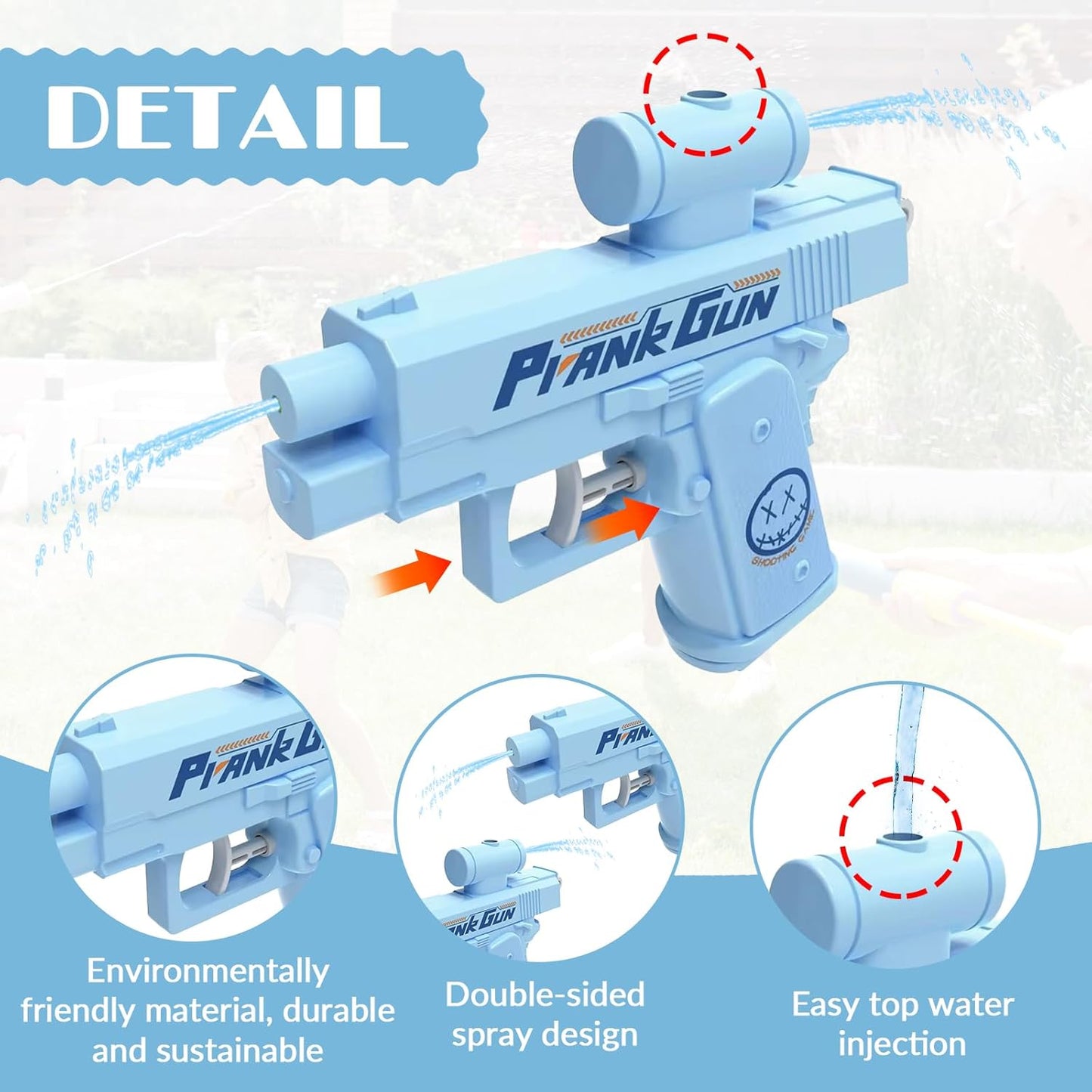 Prank Reverse Water Gun Two Way Front and Rear, Double Spray Squirt Gun Toy for Kids and Adults Ideal for Summer, Pool, Beach