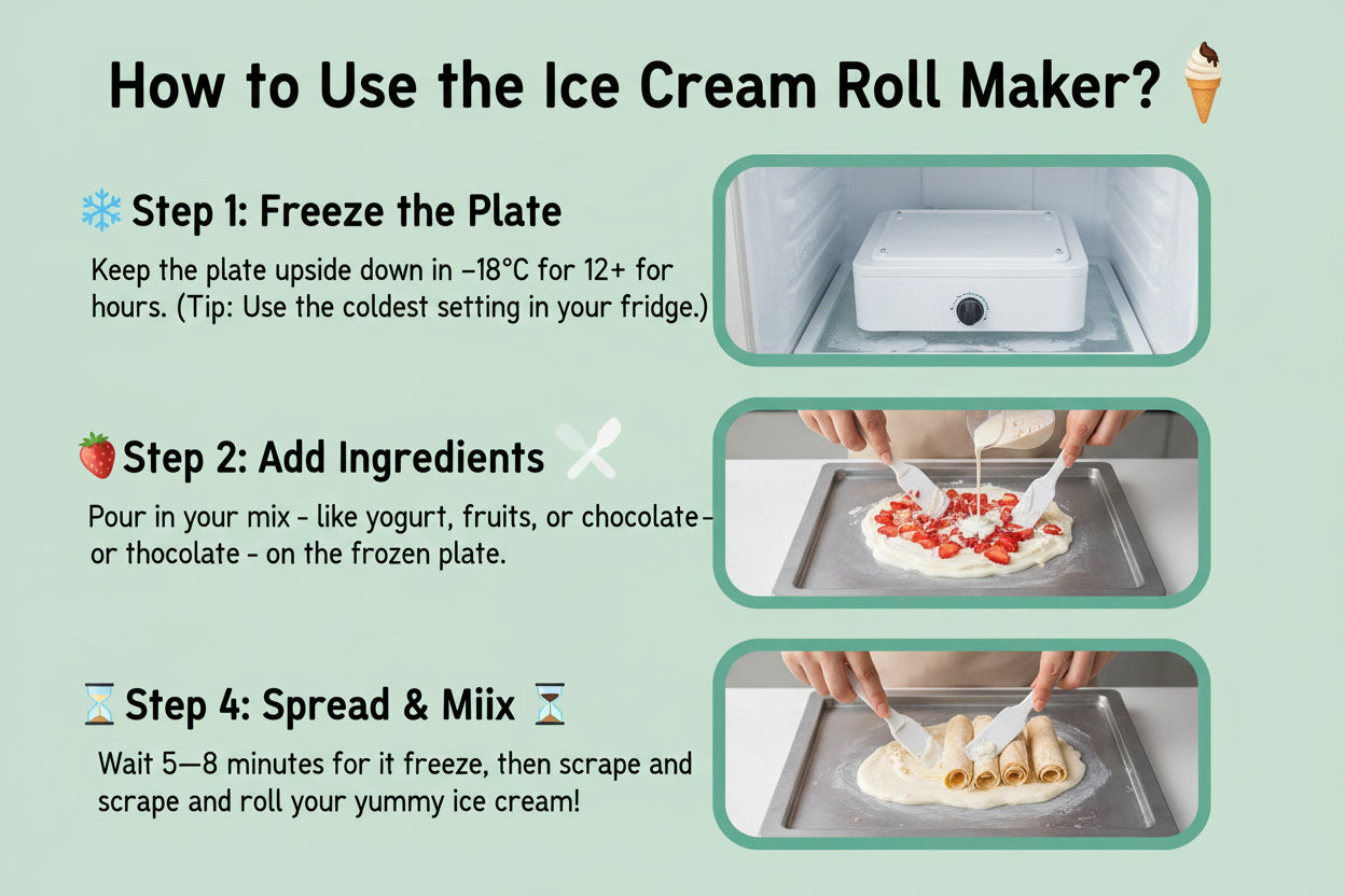 Instant Ice Cream Maker Tray with Scraper, Manual Roll Pan for Frozen Yoghurt and Desserts