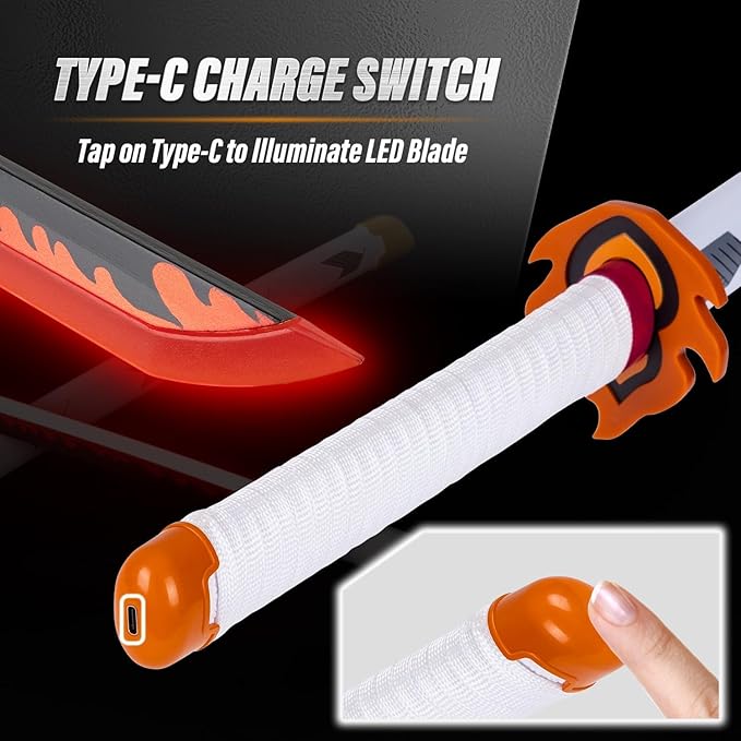 Rengoku Wooden Sword Nichirin Life Light Up Glow-Katana