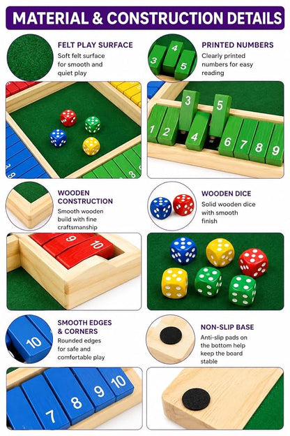 Wooden 8 Dice Shut The Box Color full Board Game for Kids & Family, 4 Player Color Edition Dice Game, Educational Math Learning Toy, Strategy Indoor Game & Birthday Gift for Boys & Girls [Color Edition]