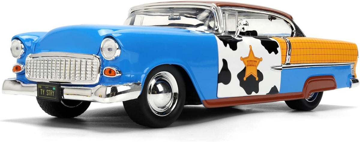 Toy Story Woody 1955 Chevrolet Bel Air Die-Cast Car with Figure 1:24 Scale – Hollywood Rides Collectible Toys