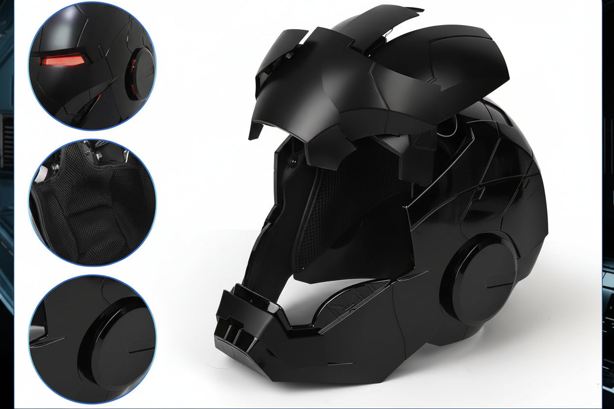 Iron Man Hero MK 5 Black Edition Helmet for Man – 1:1 Wearable Collectible with Voice, Touch & Remote Control, LED Eyes & Realistic Sound Effects