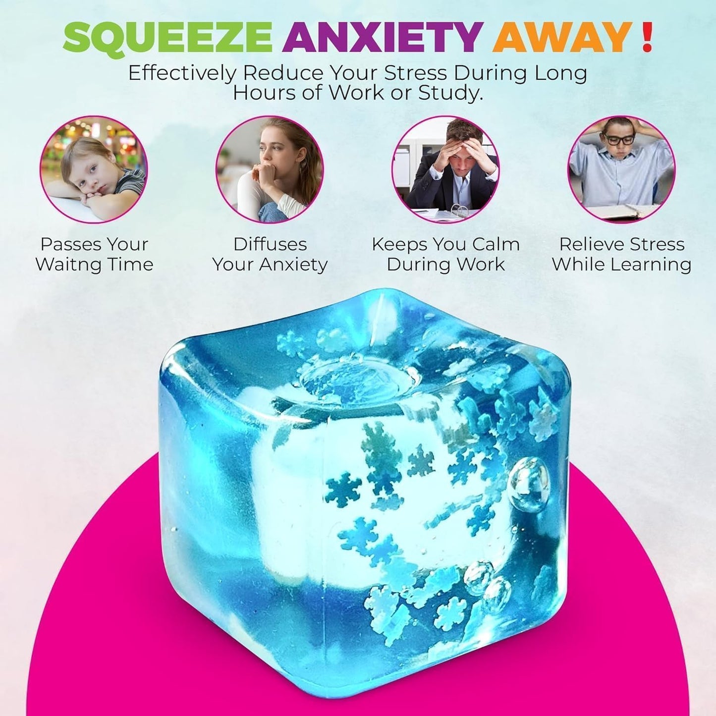 Snow Ice Cube Squishy Stress Ball | Slow Rising Fidget Toy for Kids & Adults