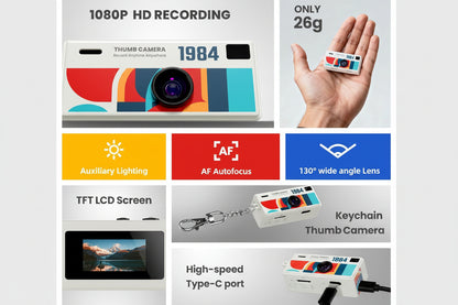 Mini Thumb Digital Camera Keychain, 1080P HD Video Recording,Bag Charm for Vlog
