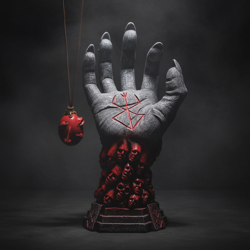 The "Hand of God" Berserk with Behelit Egg King Necklace Sculpture Desk Decor Figure
