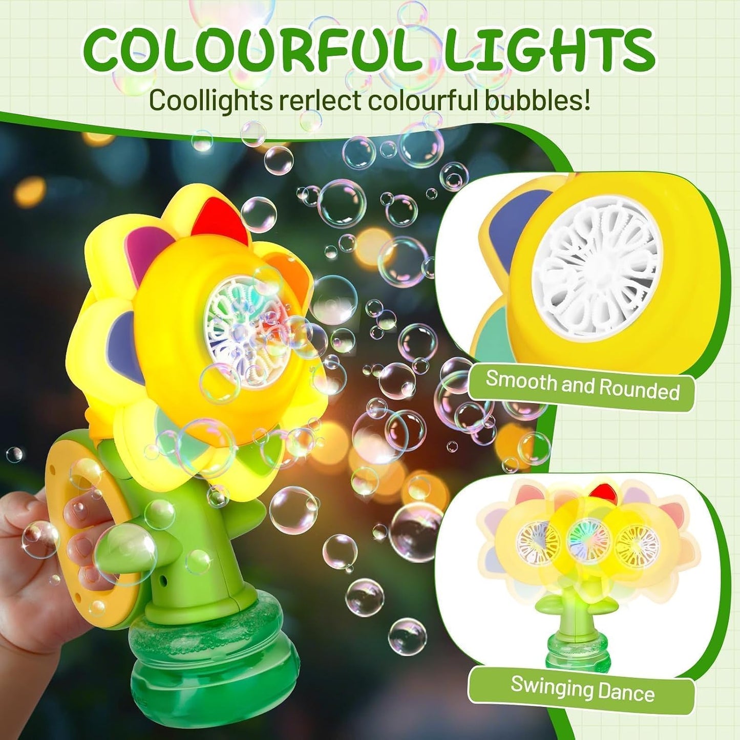 Sunflower Dancing Bubble Machine | Rechargeable Electric Bubble Maker with LED Lights | Bubble Gun Toy for Boys & Girls