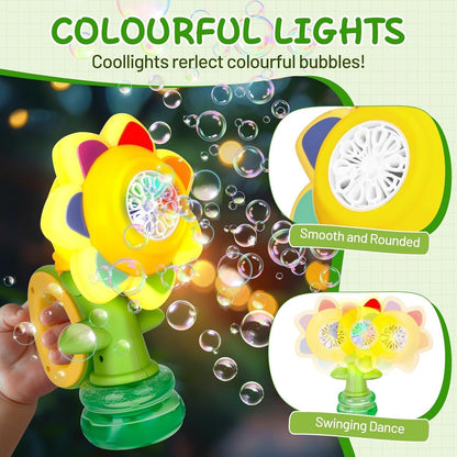Sunflower Dancing Bubble Machine | Rechargeable Electric Bubble Maker with LED Lights | Bubble Gun Toy for Boys & Girls