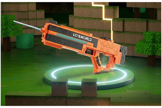 Minecraft Automatic Water Gun Absorption , 25–30 Ft Long Range Shooting, Big Size Mine Water Blaster with Bottle Expansion Summer Outdoor Toy for Kids & Adults