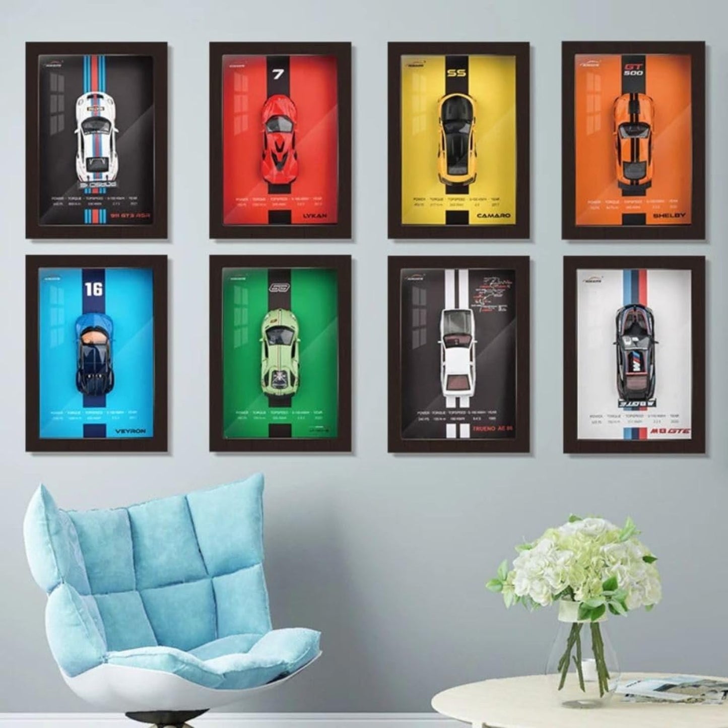 Premium 3D Car Frame Wall Art | Die Cast Cars Wooden Frame For for Auto Enthusiasts, Unique Models