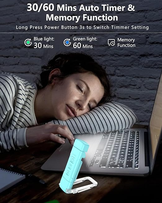 USB Rechargeable Book Light for Reading in Bed at Night, Portable Clip-On Led Reading Light, 3 Amber Colors & 5 Brightness Dimmable, Lightweight & Long Lasting 80 Hours Battery Life