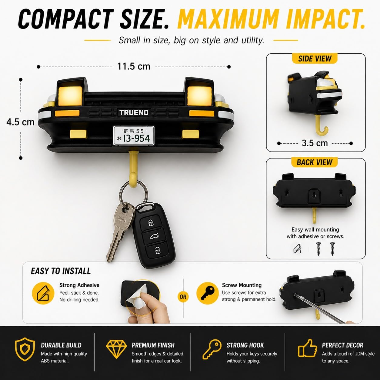 Retro Car Key Holder Wall Mount with LED Lights | Key Hanger for Wall Home Entrance | Car Lover Gift