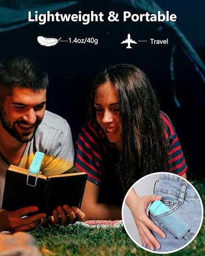 USB Rechargeable Book Light for Reading in Bed at Night, Portable Clip-On Led Reading Light, 3 Amber Colors & 5 Brightness Dimmable, Lightweight & Long Lasting 80 Hours Battery Life