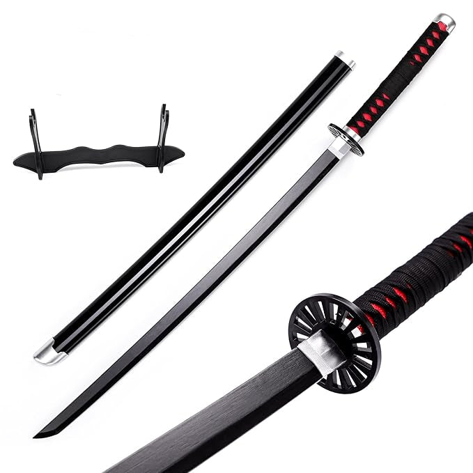 New Demon Slayer Tanjiro Black Wooden Katana 42 cm with stand
