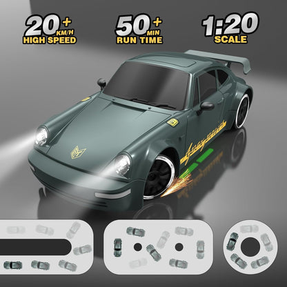 Remote Control Car RC Drift Car with LED Lights Drifting Tire Toy Cars for Adults Boys (Gray Green)