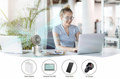 Mini Portable Handheld Fan with Base come with 2 Speed Mod 7 Different Light Use For Office/Market/Travel 1hr Bettery Backup