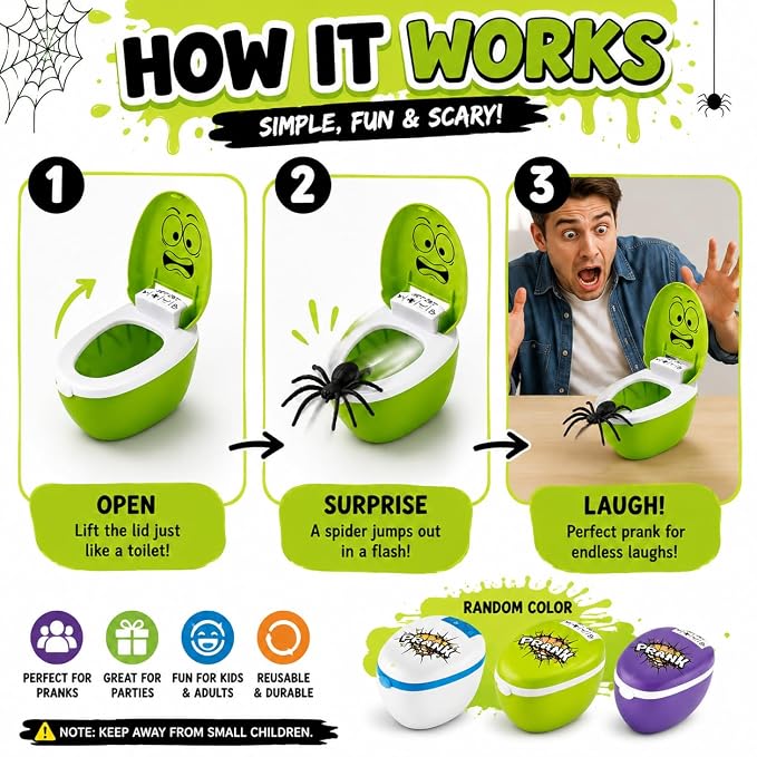 Funny Spider Toilet Prank Toy Scary Practical Joke, Party Fun & Prank Gift | Random Color (Limited Edition)