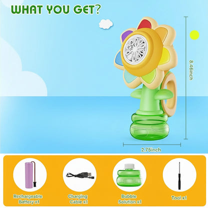Sunflower Dancing Bubble Machine | Rechargeable Electric Bubble Maker with LED Lights | Bubble Gun Toy for Boys & Girls